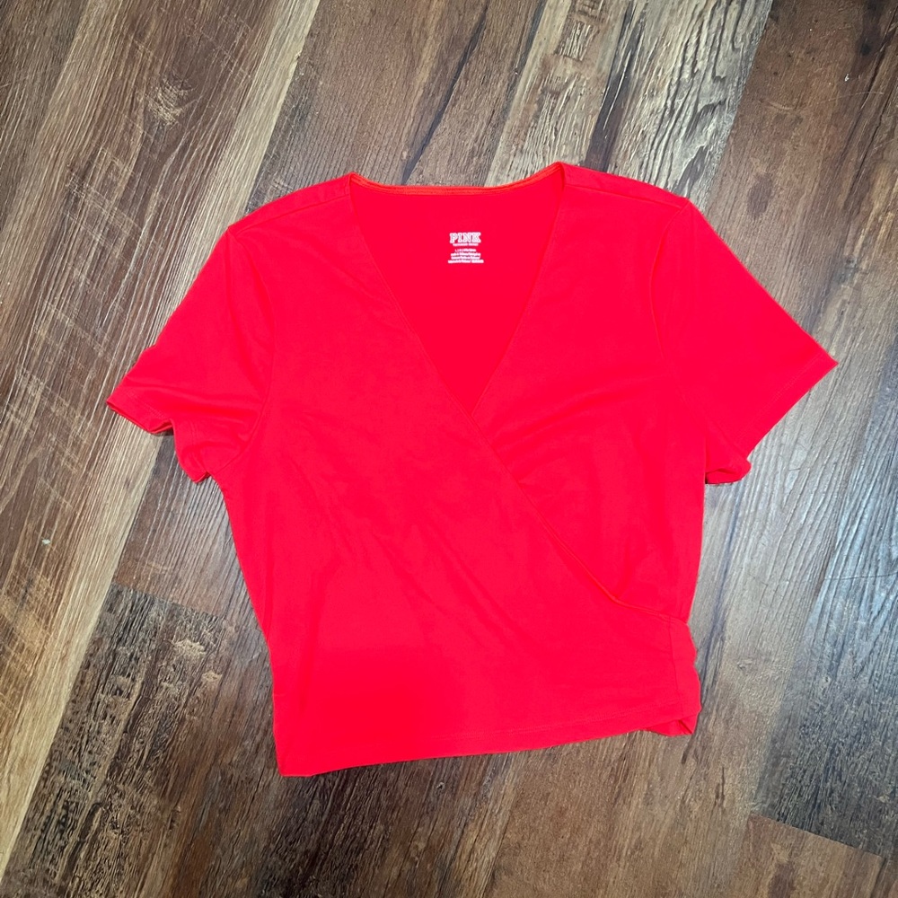 PINK Victoria's Secret Vivid Red Short Sleeve Wrap Top